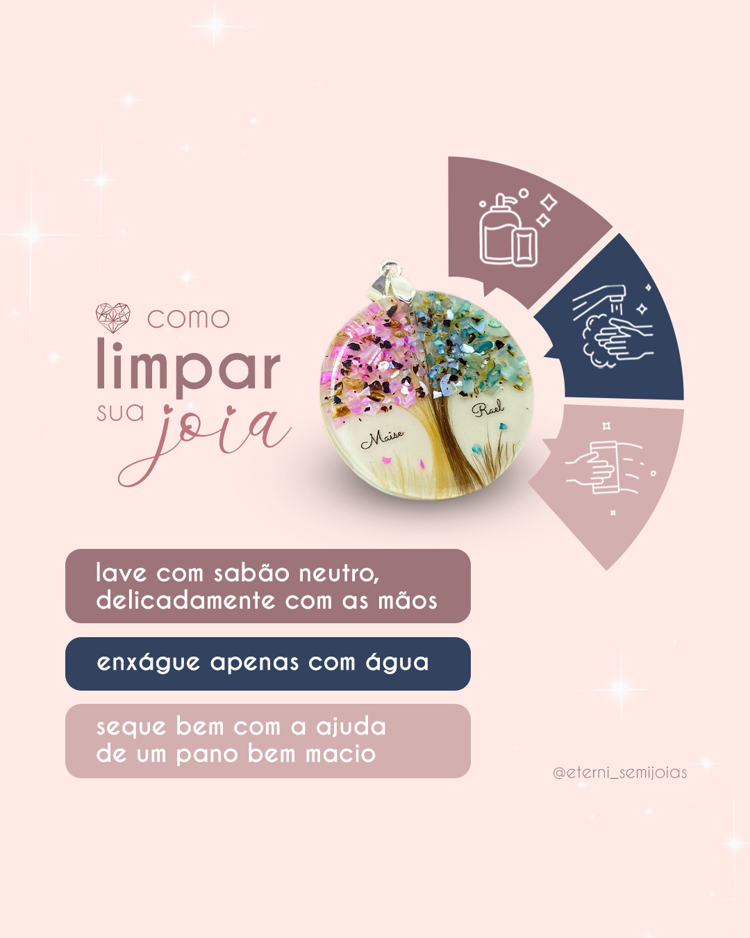infográfico como limpar a joia afetiva - Gestão de Redes Sociais - Eterni Joias Afetivas